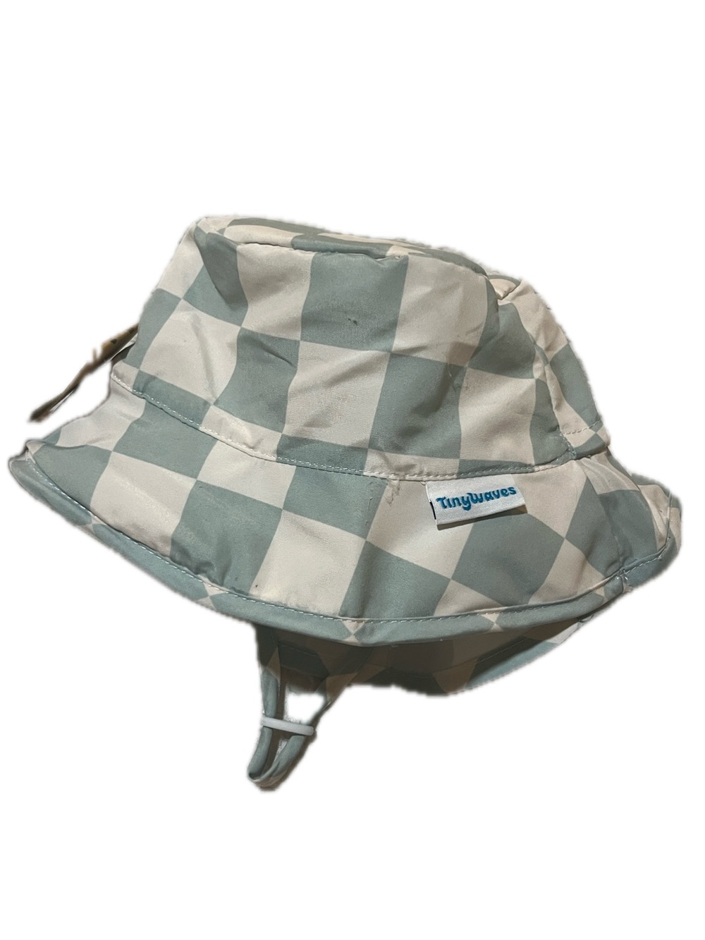 Tiny Waves Kids Checkerboard Sun Hat in Light Blue and White
